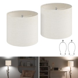 Lamp Shades Set of 2, Drum Lampshades 11.8" Top x 11.8" Bottom x 10.2" High(Spider), Modern Medium Lamp Shade for Table Lamp & Bedside Lamp, Natural Linen - Lampshades Replacement (Beige, 2 Pack)