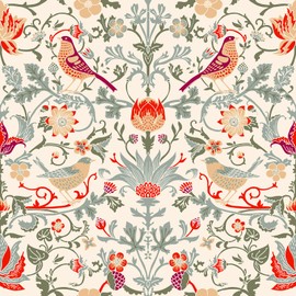 ReWallpaper 17.5in×23ft Vintage William Morris Wallpaper Peel and Stick Boho Birds Floral Contact Paper for Walls Cabinets Bathroom Laundry Room Wall Decal Peel & Stick Green Botanical Leaf Flowers