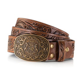 Traditional Leather Belt Handmade – Unique Traditional Leather Belt – Hand-Carved and High-Quality Lederhosen Belt Zacherl, brown