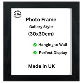 Modern 30x30cm Picture Frame In Multiple Colors & Sizes 30x30 Wooden Frames With Perspex Front & Wall Hanging Hooks - Poster Frames White Black Oak (Black)