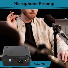 Microphone Preamp, Microphone preamplifier 48v Phantom Power Xlr Output Mic Preamplifier for Any Condenser Microphone Music Recording Equipment, Black