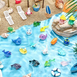 BBTO 72 Pcs Resin Ocean Animal Figurines Ornaments Miniature Ocean Animals Mini Resin Figures Aquarium Ornaments Charms for Fish Tank Decorations Birthday Party Favor Garden Accessories Gift
