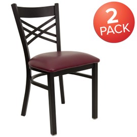 Flash Furniture 2 Pack HERCULES Series Black ''X'' Back Metal Restaurant Chair - Burgundy Vinyl Seat