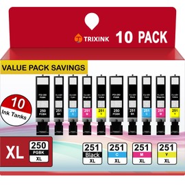 TRIXINK 250XL 251XL Ink Cartridges Compatible with Canon MX922, 10-Pack