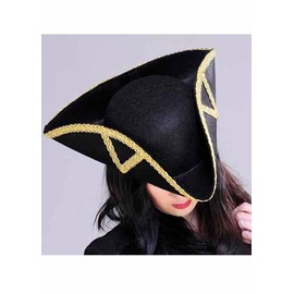 Sancto International Adult Womens Felt Pirate Tricorn Hat Gold Trim