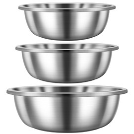 Domensi Set of 3 Extra Large Stainless Steel Mixing Bowls Large Mixing Container Easy to Clean, Nesting Bowls for Space Saving Storage for Cooking, Baking(201 Stainless Steel,13, 16, 20 Quart)