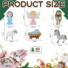 Cinnvoice 60 Pcs Christmas Nativity Sets for Crafts Mini Nativity Scene Resin Figurines Jesus Crafts Tiny Religious Christ Savior Jesus Decor for Xmas DIY Craft Embellishment Hairpin Table Decoration