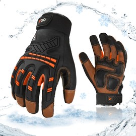 Vgo... -4℉ or above Winter Waterproof High Dexterity Heavy Duty Mechanic Glove, Anti-vibration, Anti-abrasion, Touchscreen (S,Orange,GA8954FW)