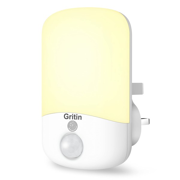 Gritin Night Light Plug in Walls, Night Light with Dusk to Dawn Photocell Sensor & Adjustable Brightness - 3000K Warm White Eye-Friendly Night Light Kids for Children's Room, Stairs, Hallway