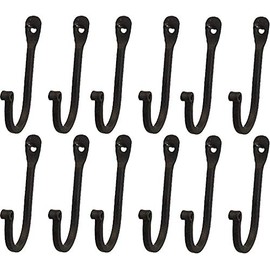 Early American Single Prong Wrought Iron Hooks, Set of 12 - Rustic Curved Metal Fasteners - Decorative Colonial Wall Décor