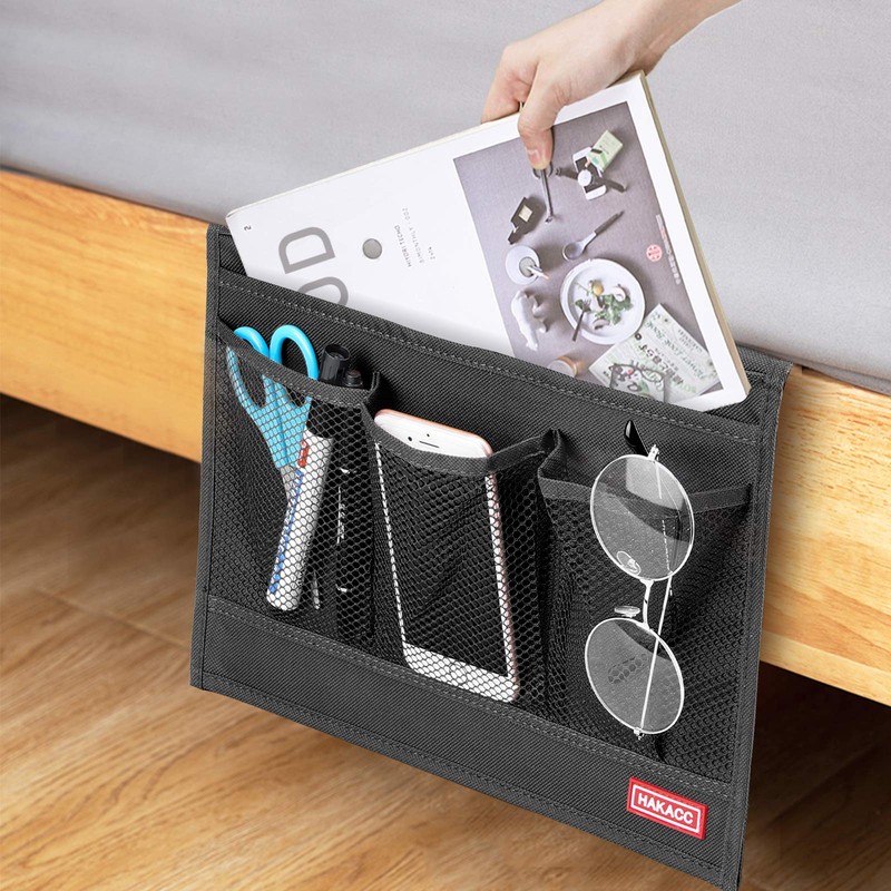 HAKACC Bedside Storage Organizer with Pockets，Bedside Caddy,Remote Control Holder Armchair