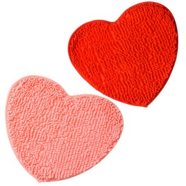 2 Pack Valentine's Day Heart Shaped Rug Love Decorative Floor Mat Heart Shag Shower Mat Non-Slip Washable Doormat Entrance Welcome Mat Carpet for Home Living Room Sofa Bathroom Floor, 20 x 24 Inches