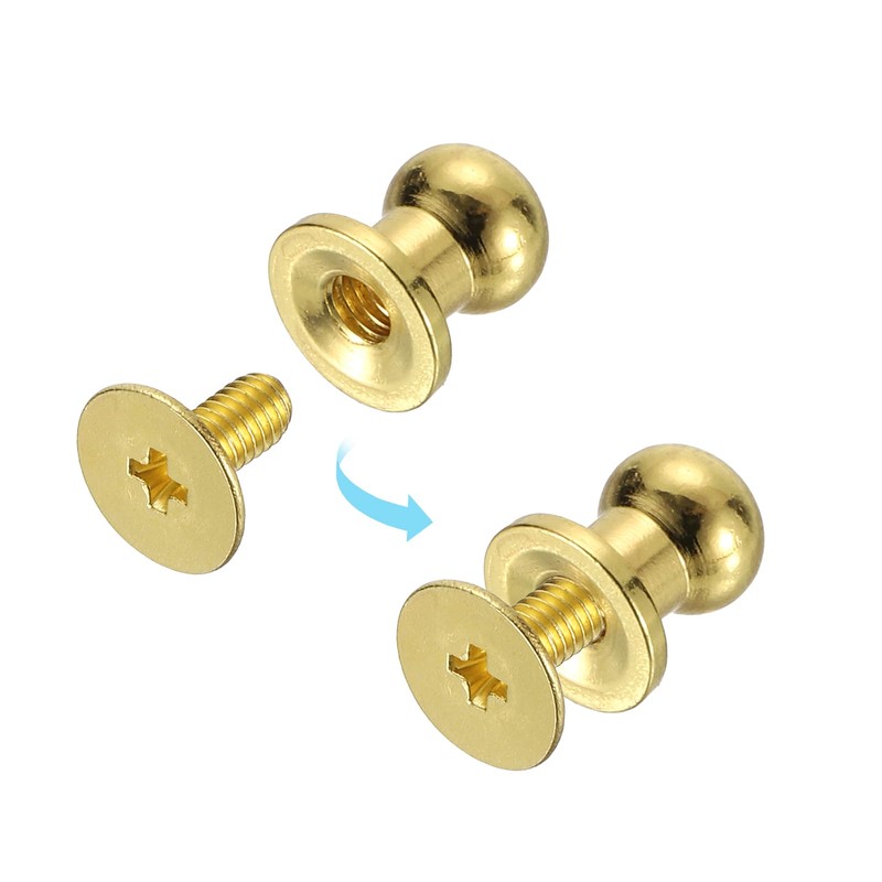 sourcing map 20Sets Brass Ball Head Stud Rivets, 6mm Dia.