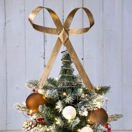 Retisee 9.8inch Large Brass Bow Christmas Tree Topper Vintage Metal Christmas Tree Topper Gold Bow Rustic Xmas Decoration for Xmas Indoor Outdoor Decor