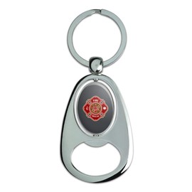 GRAPHICS & MORE Firefighter Fire Rescue Maltese Cross Keychain Chrome Metal Spinning Oval Bottle Opener