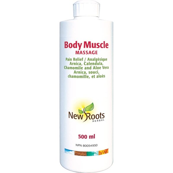 New Roots Herbal - Body Muscle Massage, 500 mL - Pain Relief · Arnica, Calendula, Chamomile and Aloe Vera
