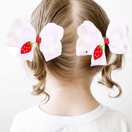 Girls Lace Hair Clip Red Strawberry Hair Bow White Lace Hair Clip for Valentines Day Toddler Kids Fruit Hair Accessory ZFJ57 (White Bow)