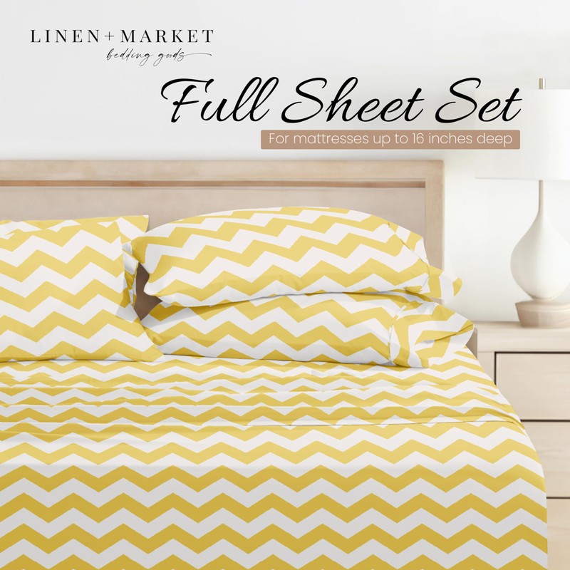 ienjoy Home 4 Piece Sheet Set Arrow Patterned, Full, Yellow