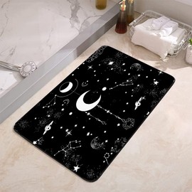 YISUMEI Galaxy Moon Star Bathroom Mat, Non-Slip Super Absorption Bath Carpet with Rubber Backing, Fit Under Bathroom Doormat Floor Rugs for Shower Buthtub Sink, 16"x24"