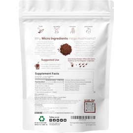 Micro Ingredients Organic Mega Mushroom 10 in 1 Complex Formula Powder for Immune System Booster, 10 Ounce (284 Days Supply), Chaga, Lions Mane, Cordyceps, Reishi & More, Filler Free, Vegan