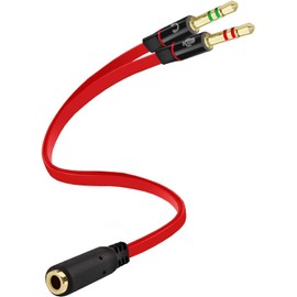 Enyolidimk Red Headphone Splitter for Computer 3.5mm Female to 2 Dual 3.5mm Male Headphone Mic Audio Y Splitter Cable Smartphone Headset to PC Adapter Headphone Splitter, Upgraded,Headphone Adapters
