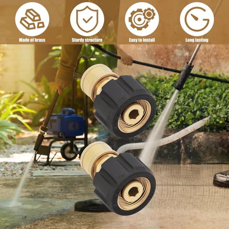 Pressure Washer Adapter,M22-15mm to 1/4 Quick Connect,Brass High-Pressure Coupling with