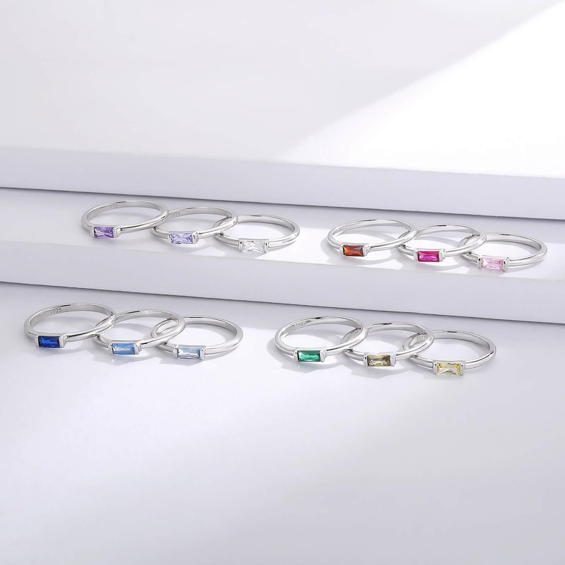 Birthstone Rings Jewelry 925 Sterling Silver Colorful Stackable Promise Ring