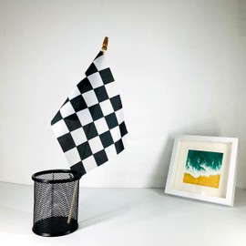 12 Pcs Small Checkered Flags Black and White Racing Flag, 8x12 Inch Handheld Flag with Child Safety Spear Top Great Children's Birthday Gift and Party Decorations Car Racing Decorations