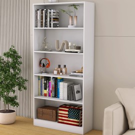 LZ-DONGMAN Bookshelves and Bookcases Floor Standing tall bookcase 5 Tier Display Storage Shelves Tall Bookcase Home Decor Furniture for Home Office(White 11.8" D x 31.5" W x 67.9" H)