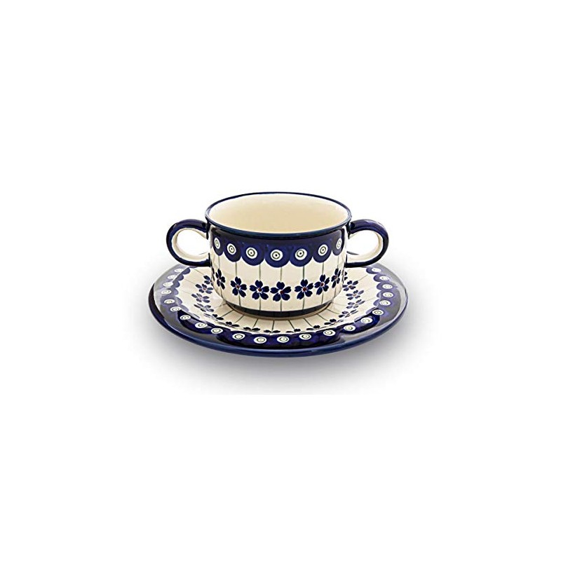 Original Bunzlauer Keramik Soup Cup with Saucer (Bouillon Bowl), 0.26