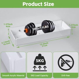 OTraki Wall Shelf, White, Pack of 2, No Drilling, Floating Shelf, 31 cm, Acrylic Shelf for Gluing, Multifunctional Hanging Shelf for Kitchen, Living Room, Bathroom