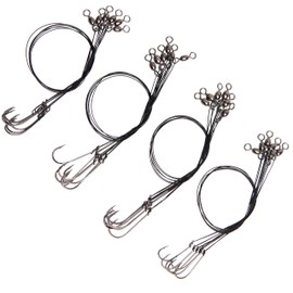 Fishing Wire Leader Hook Rigs- 24pcs Stainless Steel Wire Line Leaders Rigging Trace with Crane Swivels Barb Fishing Hooks Saltwater Lure Bait Rigs Hooks 4 Size