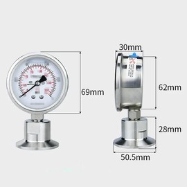 JOWIN Stainless Steel 1.5" Tri Clamp Diaphragm Pressure Gauge 0-35/0-60 PSI Range Manometer 60mm Dial (Radial Mount 0-35 psi)