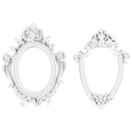 FONGKNOX 2PCS Resin Photo Frame White Vintage Picture Frame Oval Antique Table Top Wall Mounting Photo Frame for Baroque Home Decor Photo Display Gallery Art White