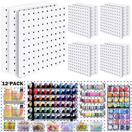 12Pcs Peg board, Pegboard Wall Organizer Panels, Wall Mount Display Small Pegboard Kits, Pegboard, Peg Boards for Wall Craft Room, for Kitchen, Garage, Workshop, Tool Accessories - White Pegboard