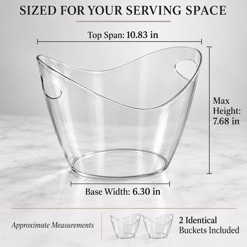 Clear Ice Buckets, 2-Pack Beverage Chiller Tubs with Built-In Handles,