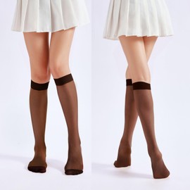 HA WA 12 Pairs Knee High Socks for Women, Sheer Nylon Calf Stockings Socks with Reinforced Toes, One Size(Dark Brown)
