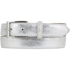 BELTINGER Metal Look Belt 3 cm Leather Belt Metallic Look 30 mm Metal Leather Belt with Silver Belt Buckle, Silver