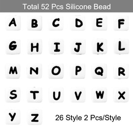 52 Pcs Silicone Letter Beads, 0.47 inch Silicone Alphabet Letter Beads A-Z Silicone Loose Beads for DIY Bracelet Necklace Jewelry Making (White)