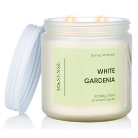 M&SENSE White Gardenia Scented Candle - 11.6oz Natural Soy Wax 70-Hour Long Lasting Burn Time Non Toxic, 2-Wick Spring Flower Candle for Home Decor Slow-Burning Aromatherapy Gifts
