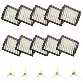 Amyehouse Replacement Parts 10 HEPA Filters & 5 Edge-Sweeping Side Brushes Compatible with iRobot Roomba I1 I1+ i4 i4+ i7 Plus i7+ i3 i3+ i6+ E5 E6 I8+ J7 J7+ Vacuum Accessories