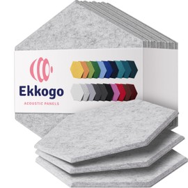 Ekkogo Acoustic Panels 12-Pack Soundproof Wall Panels 12"X10.4"X0.4" Sound Panels High Density Sound Dampening Panels - [Smoky White Hexagon]