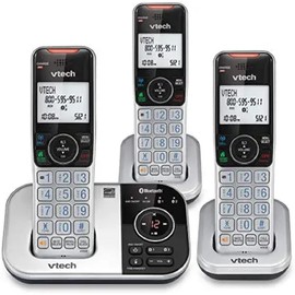 VTech VS112-3 DECT 6.0 Bluetooth 3 Handset Cordless Phone for Home with Answering Machine, Call Blocking, Caller ID, Intercom and Connect to Cell (Silver & Black)