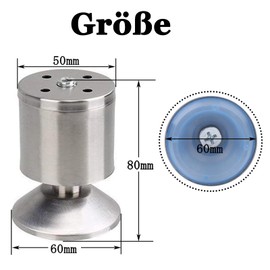 Bestgle Furniture Feet Sofa Feet 6 Pieces Round Base Base Base Stainless Steel Cabinet Feet 0-10 mm Height Adjustable for Furniture Project 50 mm x 80 mm Silver