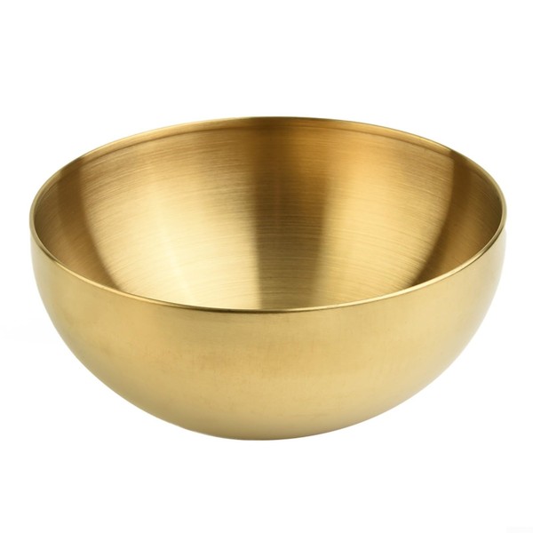 HpLive 304 Stainless Steel Bowls, Stainless Steel Rice Soup Heat Insulated 304 Double Walled Bowl Salad Mixing for Salad Fruit Cereal Noodle（Gold，20cm）