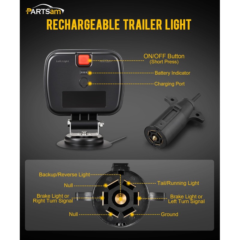Partsam Wireless LED Trailer Light Kit Magnetic Towing Tail Light