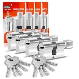 GERCAR Profile Cylinder, Locking Cylinder, 35/35 mm, Knob Cylinder Door Lock, Includes 10 Keys, Keyed Alike, Length: 70 mm, A: 35 mm, B: 35 mm, Set of 4