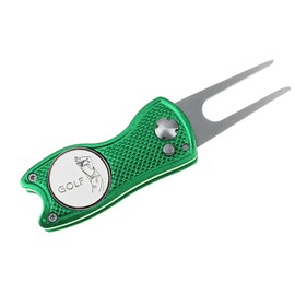 Crestgolf Golf Divot Tool Con Botón Emergente y Marcador de Bola Magnética Pitch Mark Mini Herramienta Portátil y Plegable Ligera (Green)