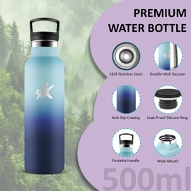 Stainless Steel Water Bottle, Thermos Flask, 500 ml, BPA-Free, Water Bottle with Straw, Insulated Flask, Double-Walled, Children's Water Bottle, Leak-Proof, for School, Office, Travel,