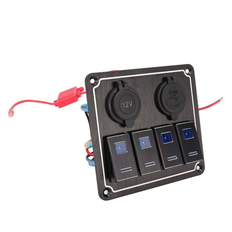 Rocker Switch Panel 4 Gang 12‑24V 5 Pin Blue Light